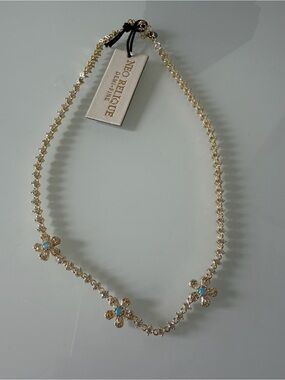 Gold Flower Opal Crystal Choker Necklace